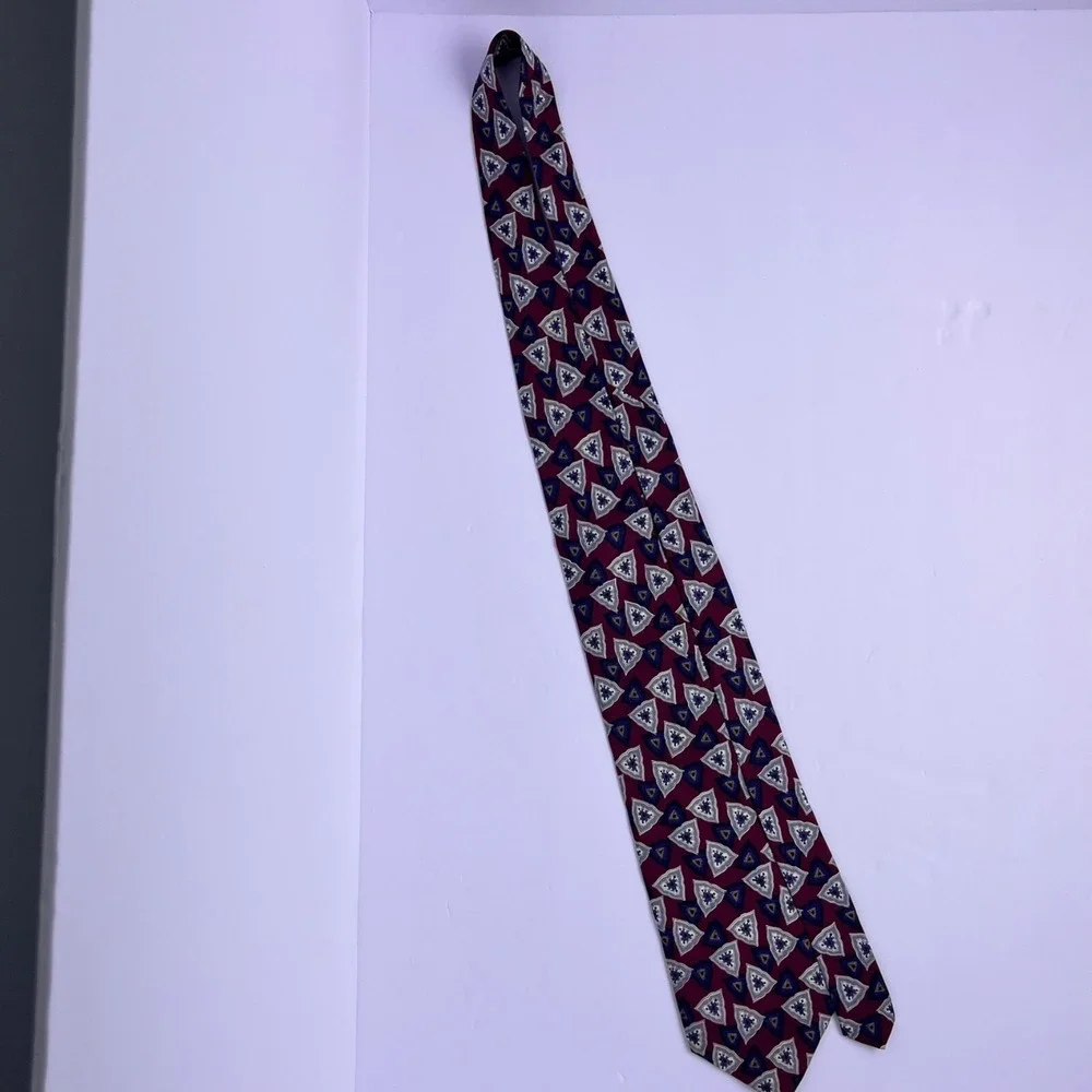 Vintage Mens Jack Wood Ltd. Silk Tie Burgundy/Navy‎ Blue/White